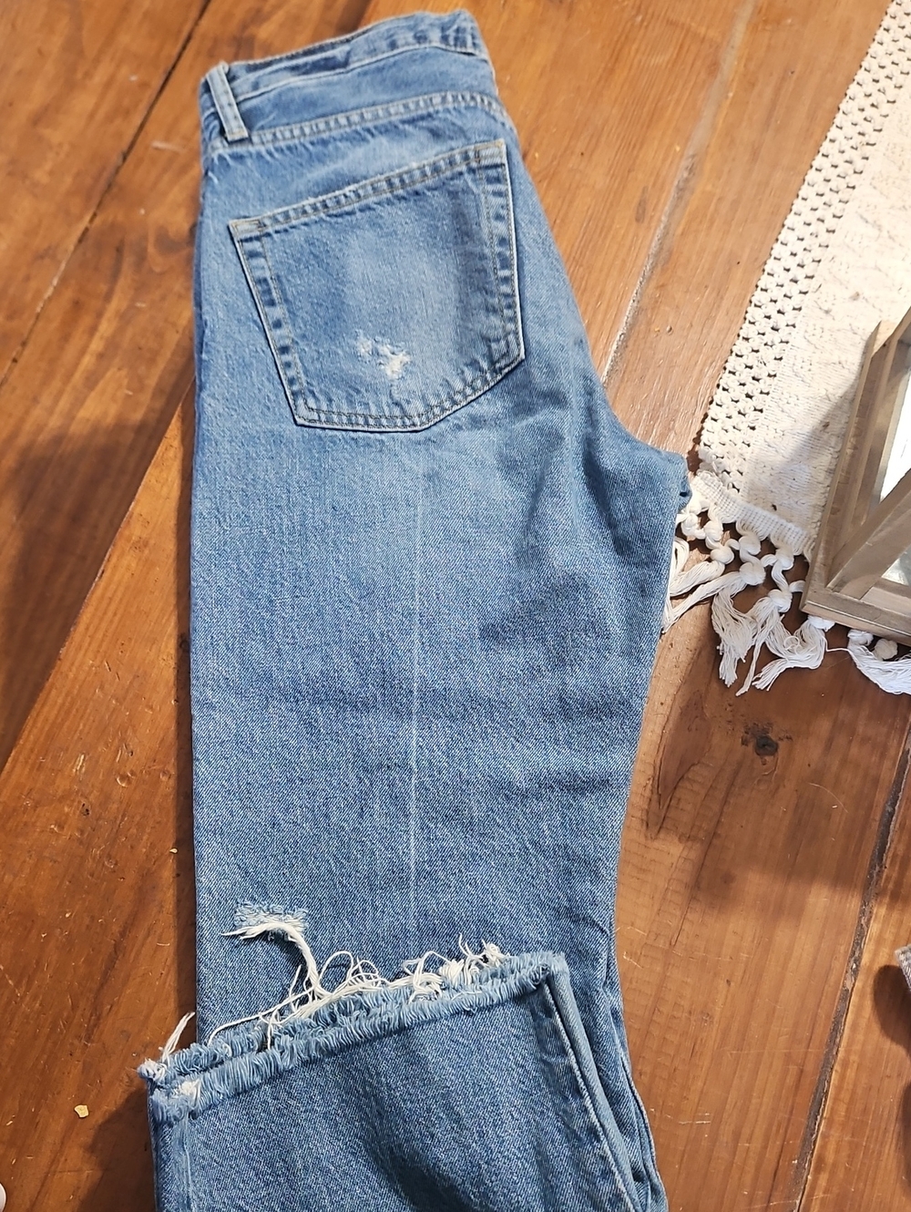 Zara Light Blue Cropped Distressed Jeans